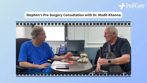 New Zealander Stephen Foster pre-surgery consultation with Dr. Mudit Khanna for quality knee replacement surgery in India.